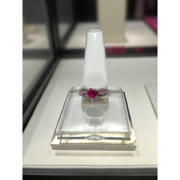 Ruby Pink Sapphire Diamond Sterling Silver Ring Size 7 - Picture 1 of 13